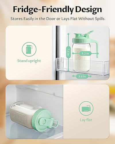 Miniatura 6 de Jarra de leche materna de 32 onzas con tapa, recipiente de almacenamiento de vidrio hermético y a prueba de fugas, esenciales para lactancia