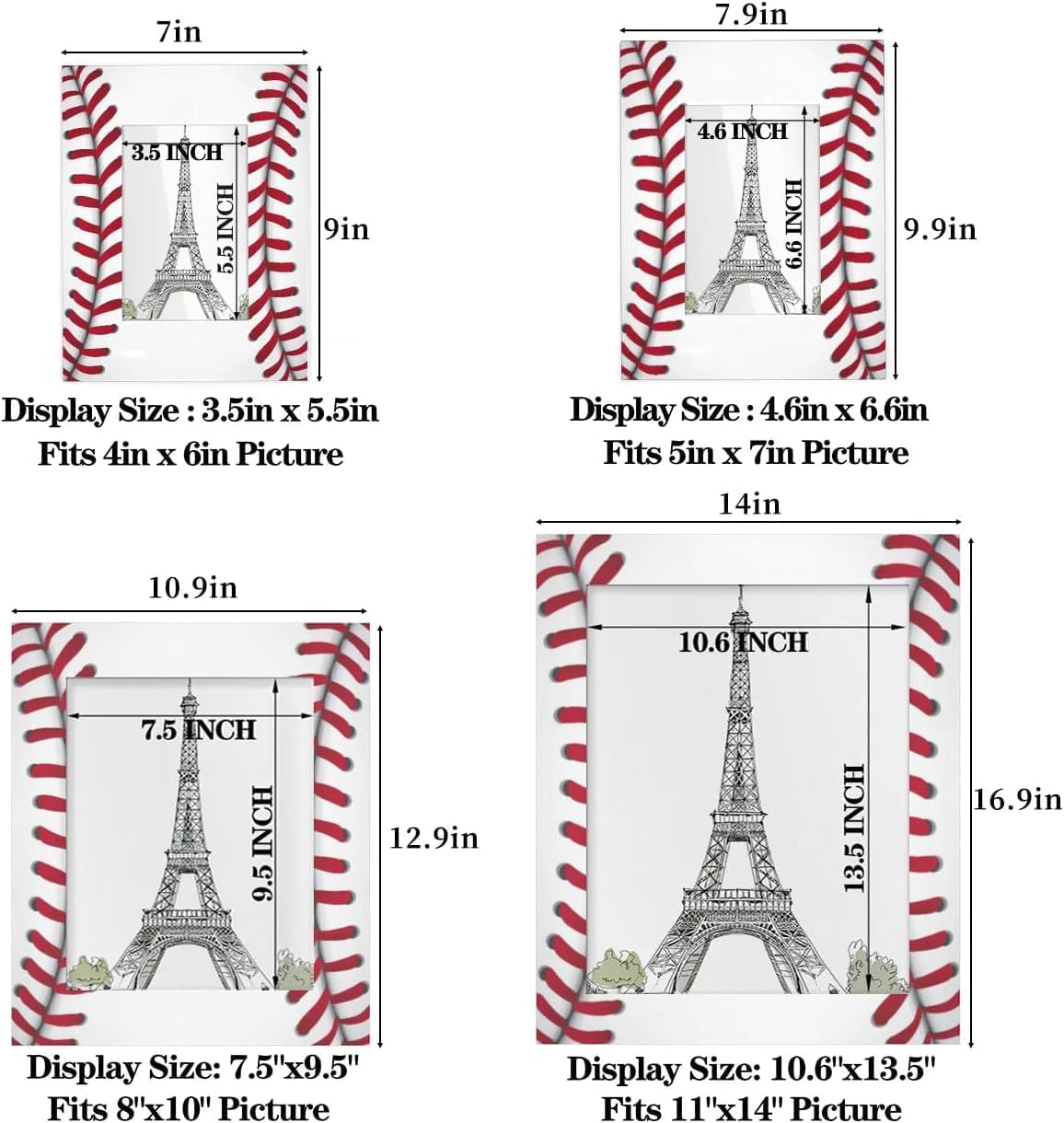 Baseball Theme 8X10 Picture Frame, Photo Frame 8X10 for Wall Hanging and Tabletop Display, Photo Picture Frame for Vertical or Horizontal Display