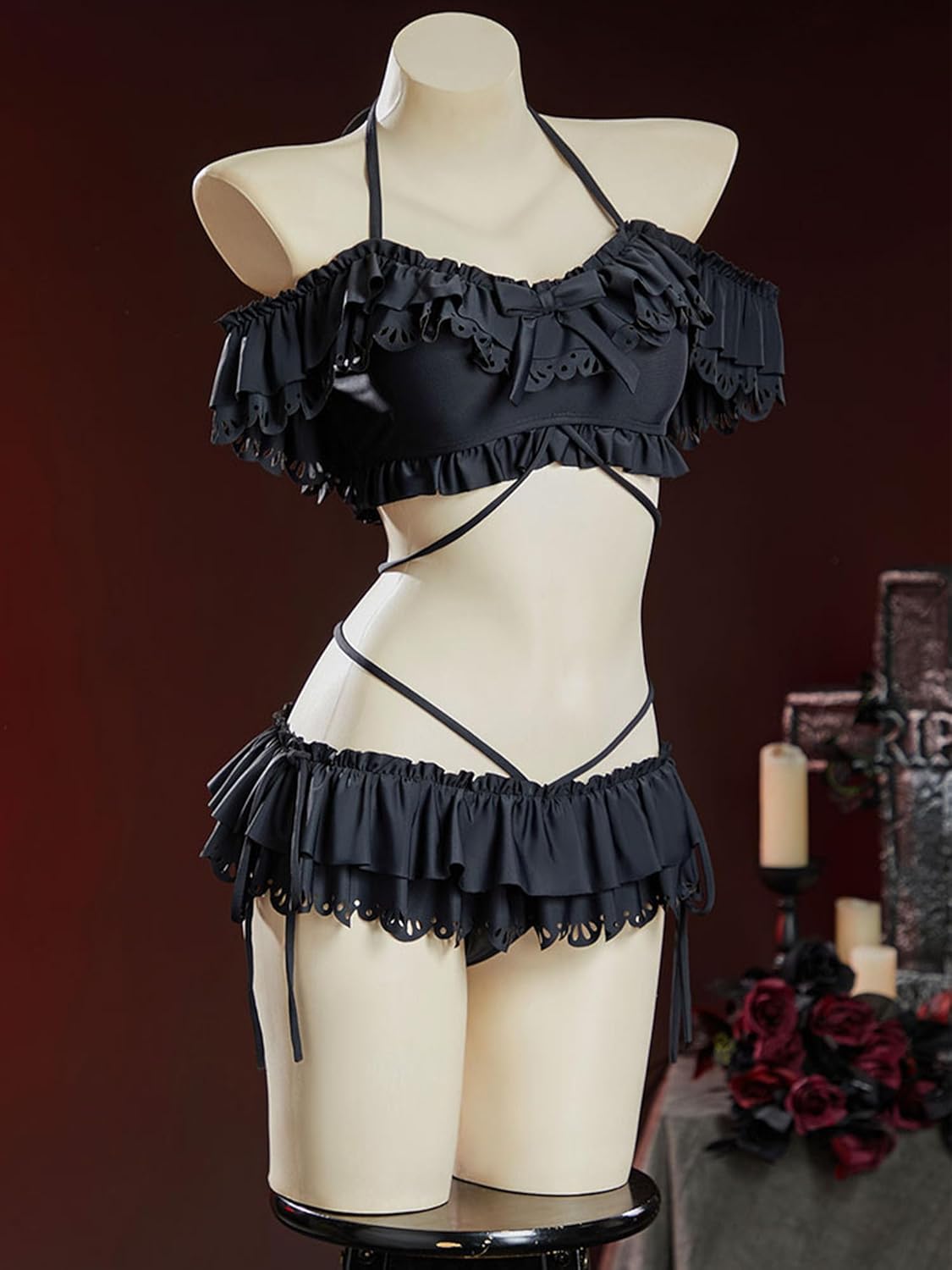 MEOWCOS Women's Bikini Set Gothic 2 Piece Swimsuit Retro Victorian-Style Bathing Suit