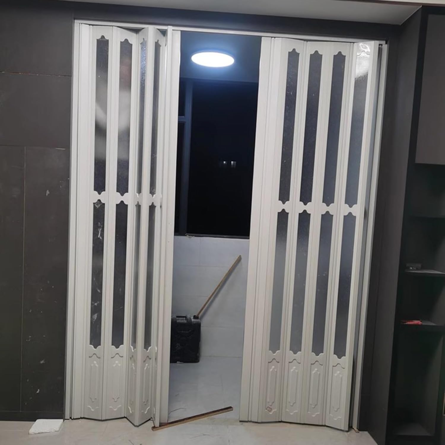Customizable Magnetic Folding Double Doors, Accordion Door with Handles & Acrylic Glass, Household Room Divider Sliding Door for Living Room Kitchen Bathroom(82x100in(208x254cm))