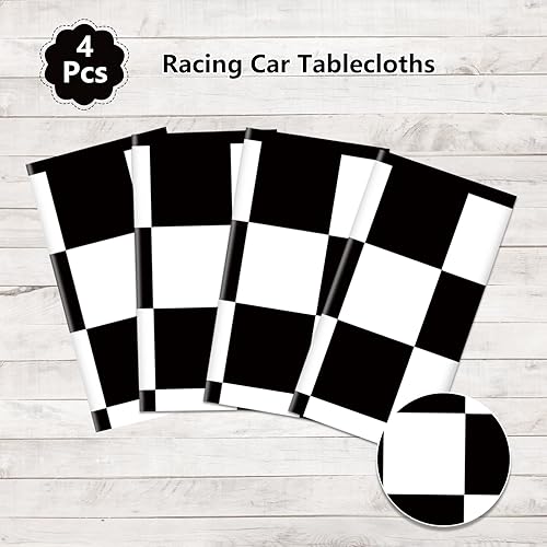Miniatura 3 de 4 manteles de automóvil de carreras, suministros de fiesta de cumpleaños para cumpleaños de niños, decoración de mesa de plástico negro para fiesta