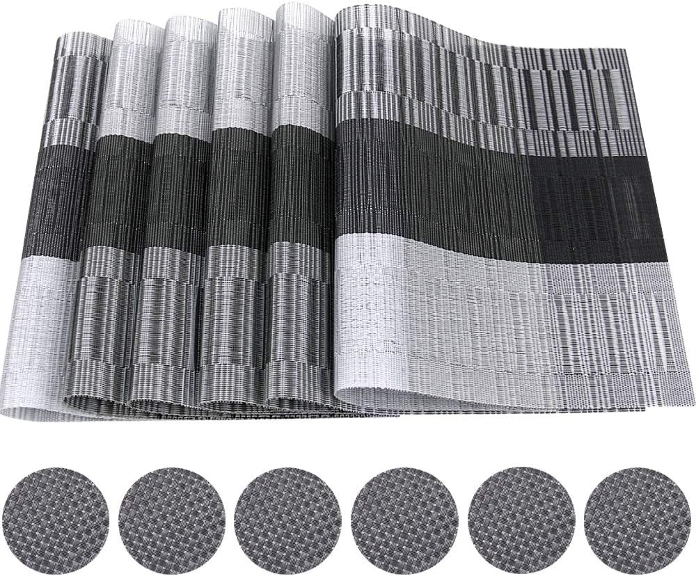 Time to Sparkle Set of 12 PCS Vinyl Woven 6pcs Placemats + 6pcs