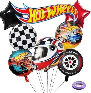 8 Pcs Hot Wheels Foil Balloons, Hot Car Birthday Party Decorations Supplies