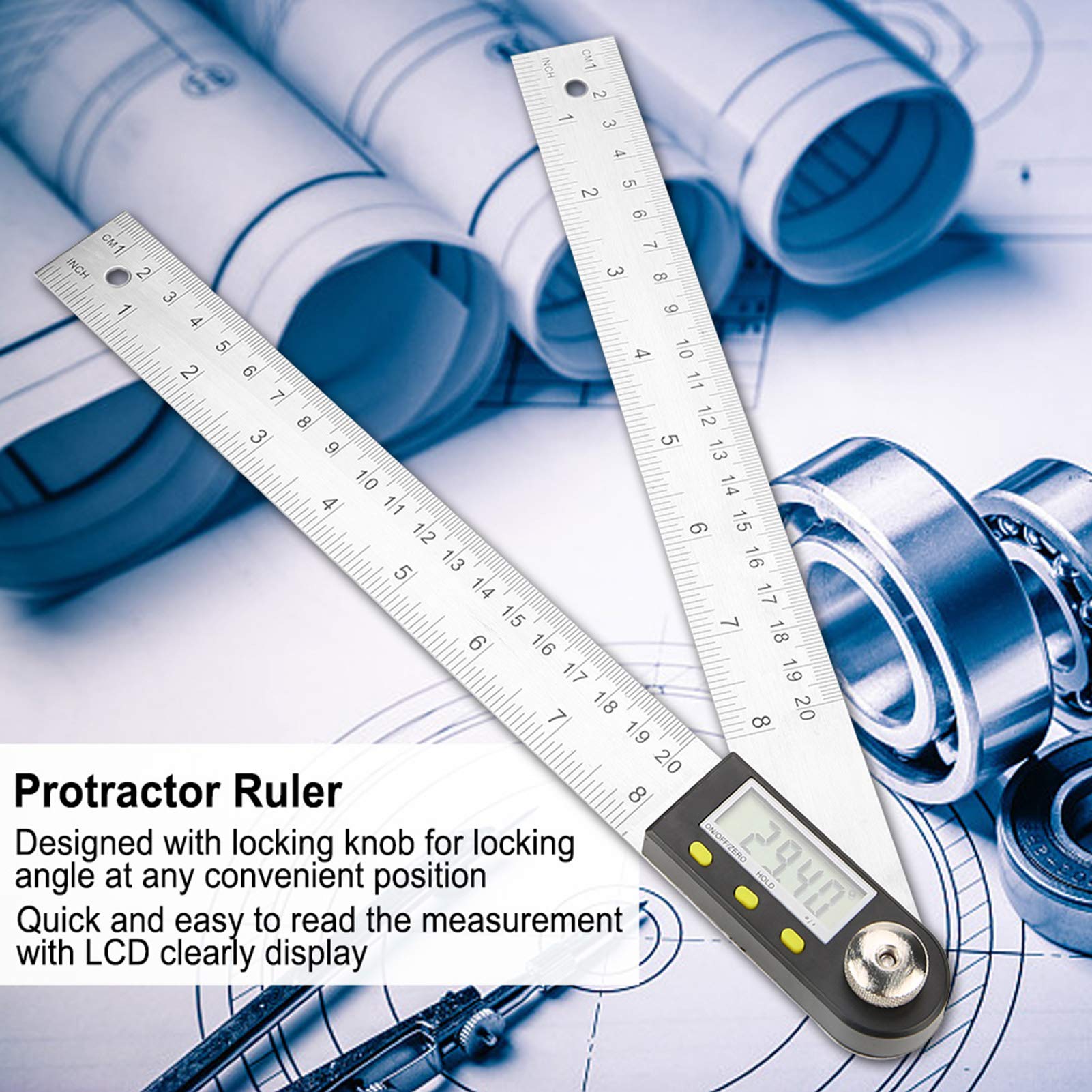Akozon Rapporteur Règle, 0–200 mm en Acier Inoxydable électronique Goniomètre de Rapporteur numérique Viseur d'angle à Onglet Jauge Règle