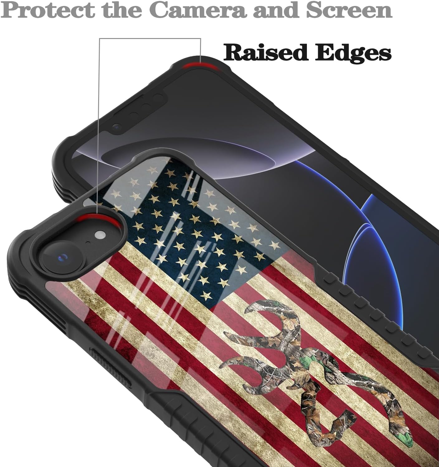 for iPhone 16e Case Cool Camo Deer Leaf American Flag Design for Men Boys [Shockproof Bumper] [Anti-Scratch] [Anti-Slip] Heavy Duty Protection Cover Camouflage Flag - Image 4