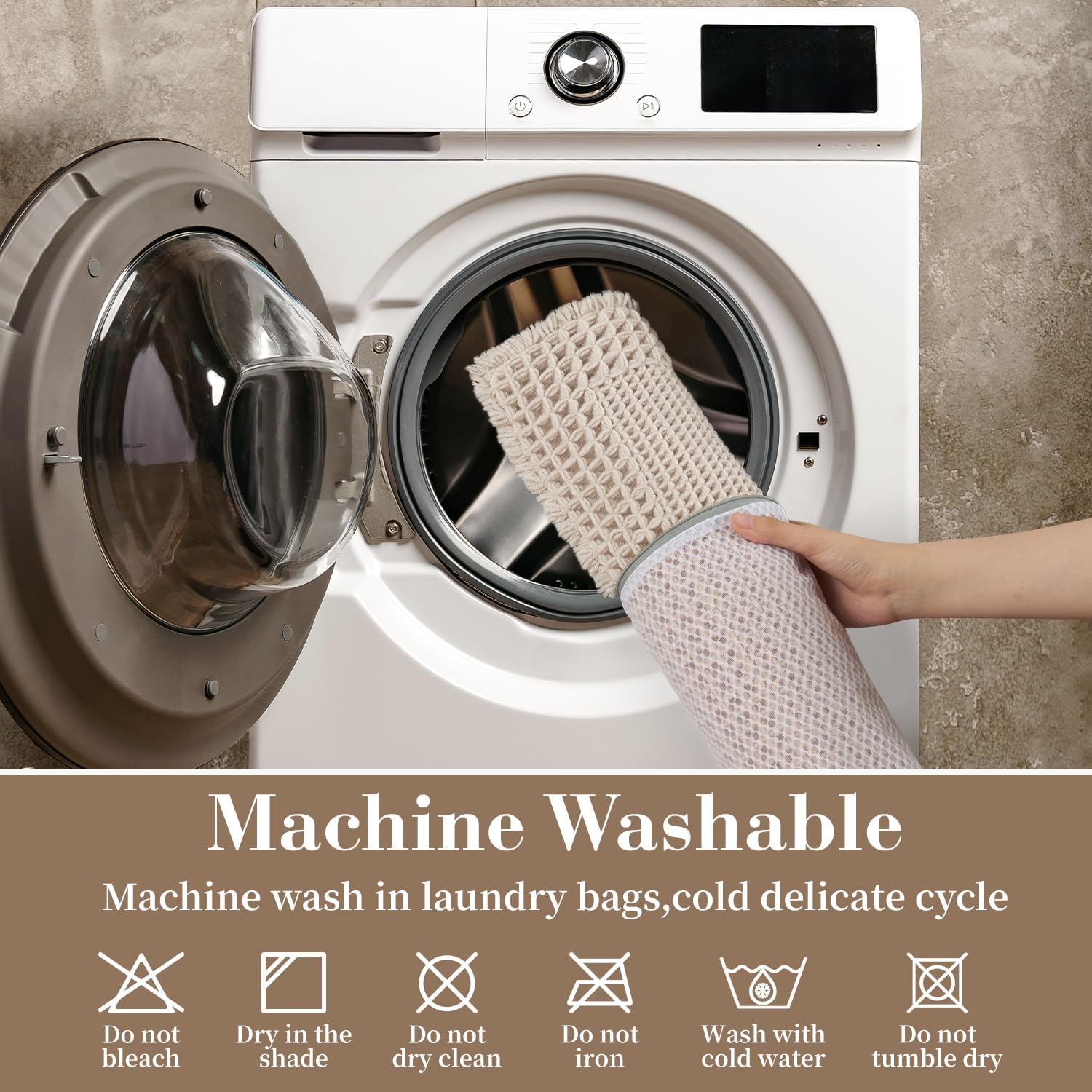 RESARE Waffle Bathroom Runner Rugs, Super Absorbent Bath Mat Non Slip Washable Quick Dry, Upgraded Ultra Soft Boho Bath Rugs with Tassels for Hallway Bedroom Laundry Room, 20"x32" Brown