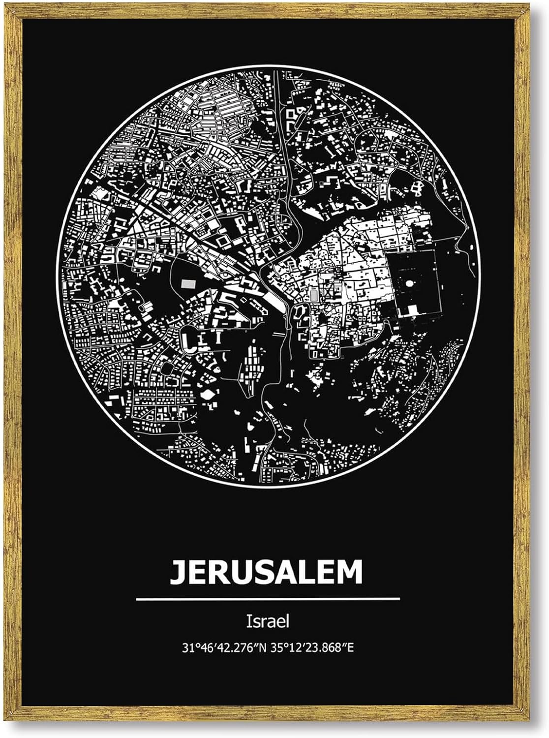 Framed Jerusalem Israel Map Poster Canvas Print ArtMinimalist Aesthetic Wall Art PaintingTrendy PicturesWall Decor Art Print for Living Room Home DecorOfficeApartment (Wood Framed,12L x 16W)