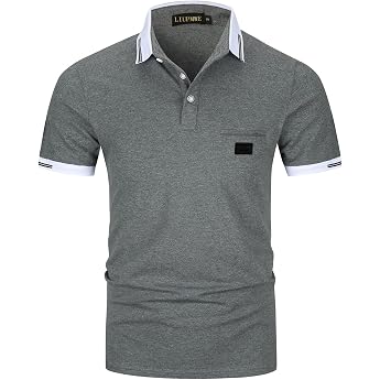 LIUPMWE Polo Shirts Men's Short Sleeve Golf Polo Shirts with Pocket Contrast Colour Cutout Cotton Basic T-Shirt Polo Shirt Summer