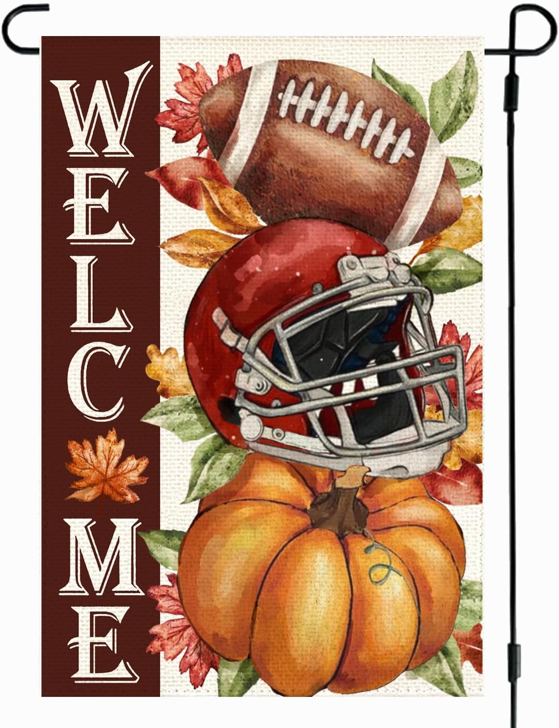 RABUSOFA Fall Garden Flag 12x18 Inch Double Sided Outside,Football Maple Leaves Welcome Autumn Pumpkin Seasonal Thanksgiving Holiday Yard Outdoor Flag