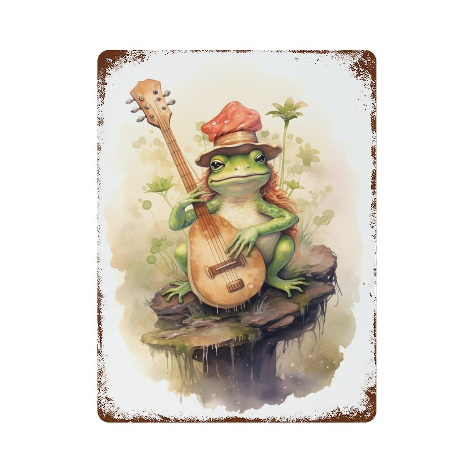 Frog Musician 15.7"x11.8" Retro Metal Sign, Industrial Home Decor for Office, Studio And Wall Decor