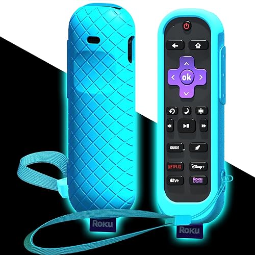 Cover for Roku Voice Remote Pro (2nd Edition), Case Compatible with Hisense TV Controller, Silicone Sleeve for TCL Smart TV Control Holder Glow in The Dark Blue