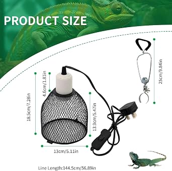 Reptile Heating Lamp with Clip, Tortoise Ceramic Heat Lamps Lampshade Holder for E27 UVA UVB Bulbs Reptile Anti-scalding Bracket Cage for Lizard Spider Snake Bearded Dragon Chick [Energy Class A]