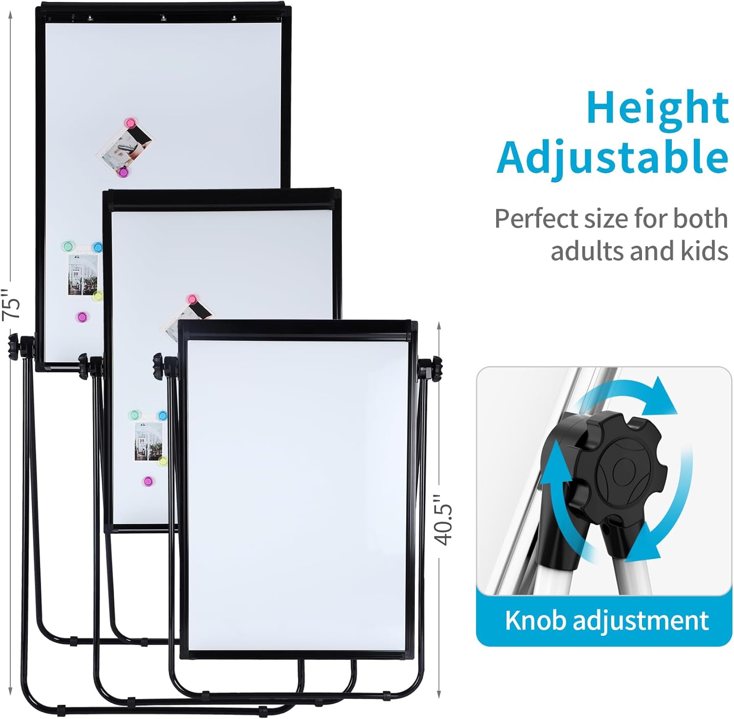 40"x28" U Stand Double Sided Magnetic Dry Erase Board Easel Stand, Whiteboard with Flipchart Paper Pad (25 Sheets)- Height Adjustable Standing Whiteboard for Modern Home Office, Homeschool & Studio