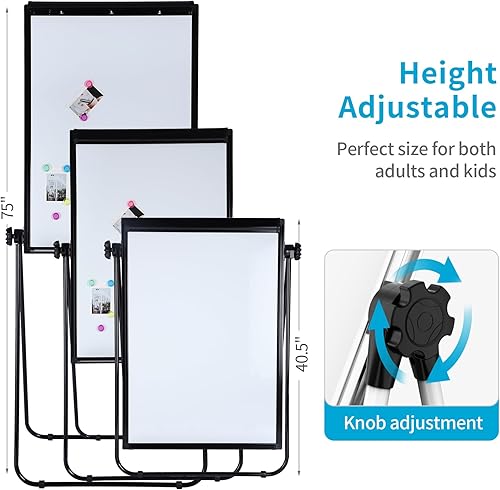 Miniatura 2 de Caballete de pizarra blanca con soporte en U, 40 x 28 pulgadas, caballete magnético de borrado en seco de doble cara, soporte para rotafolios,