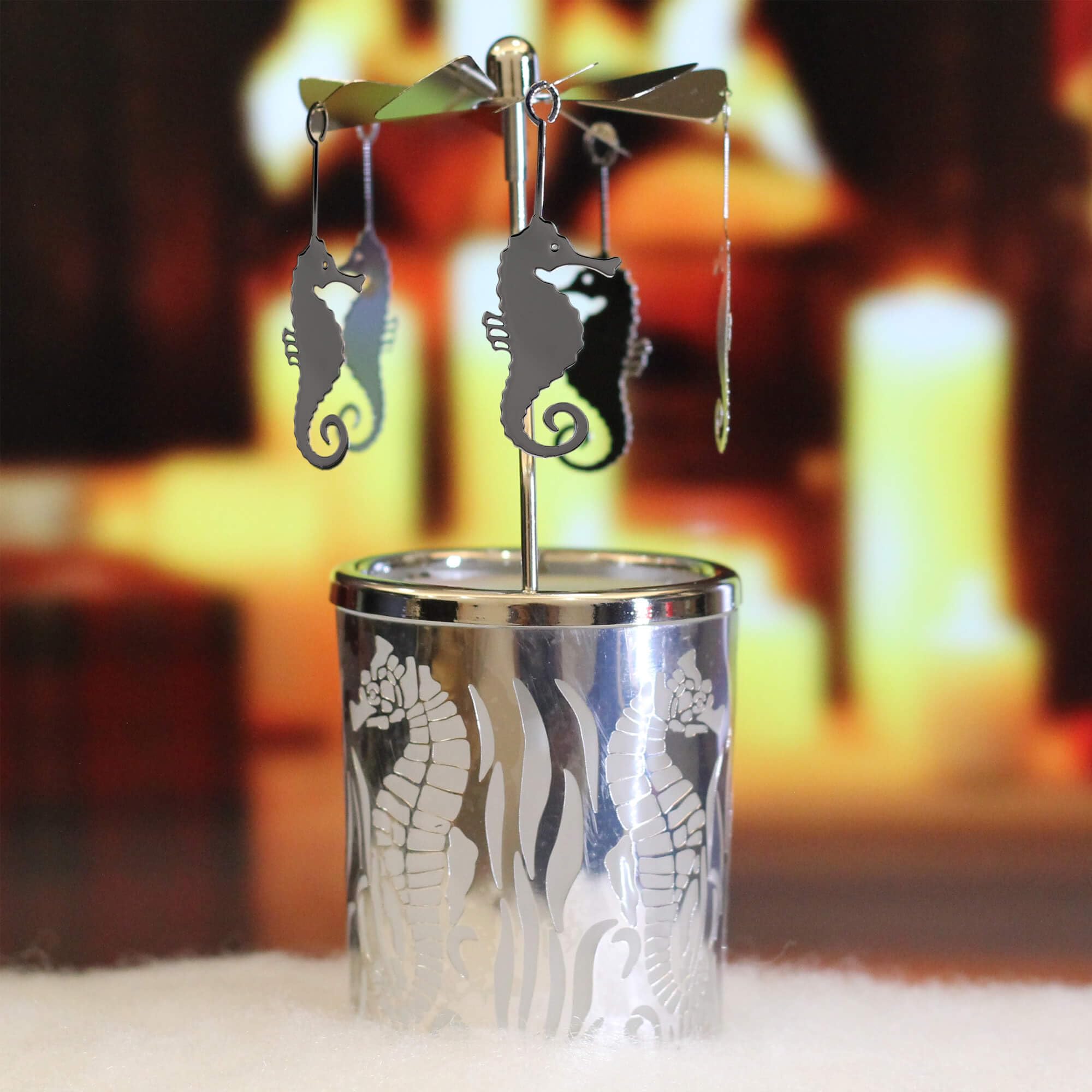 Starry Cup Rotary Spinning Carousel Swivel Tealight Candle Holder Stand Metal Tea Light Home Decor