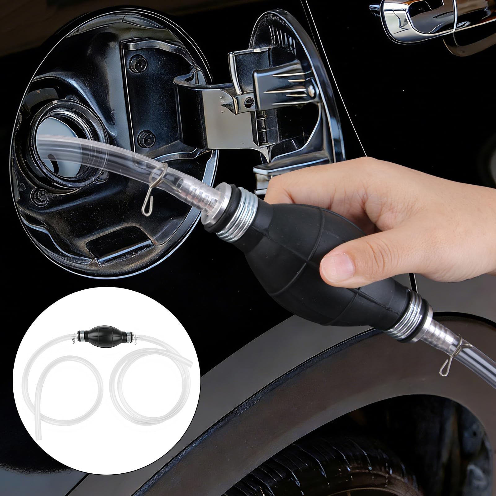 2m Fuel Syphon Pump Kit, Manual Hand Siphon Hose Portable Fuel Transfer with Non-Slip Rubber Bulb & 1.2m+0.8m PVC Tubes for Petrol, Diesel, Oil, Water, Fish Tank, Car, Boats — view 6
