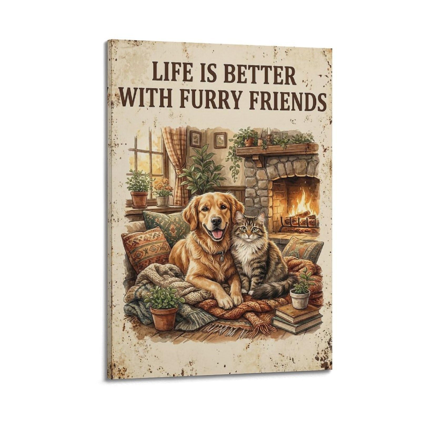 OKAHYS Pet Friendship Quote Country Rustic Poster Friends Modern Decorative Canvas Prints - Ideal Wall Art for Family, Man Cave, Game Room, Boys & Girls Bedroom 16x24inch