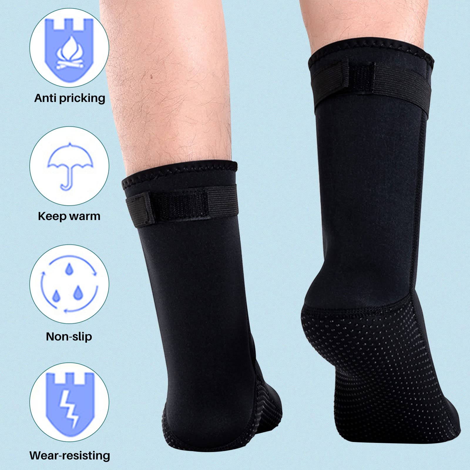 Calzini in Neoprene 3mm,Calzini da Immersione,Calze da Nuoto Antiscivolo per Uomo Donna,Calzini Muta Caldi,Calzini Sportivi con Velcro per Subacquee,Spiaggia,Snorkeling,Surf,Vela,Immersioni,Kayak