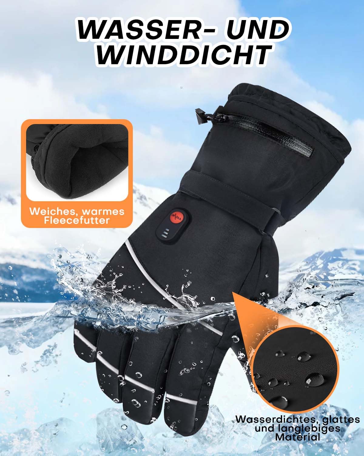 Beheizbare Handschuhe Herren Damen, 2025 Verbesserte Verstärkt Handschuhe mit akku 7.4v 6000mAh, Touchscreen, 3 Heizstufen, Wasserdicht&Winddichte, Skihandschuhe für Wandern, Radfahren, Skifahren