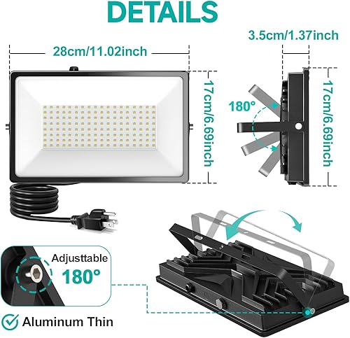 Miniatura 5 de Lightasea Luces de inundación LED para exteriores con enchufe 100W 10000LM IP66 impermeable luz de trabajo exterior DOB LED+conductor 5000K