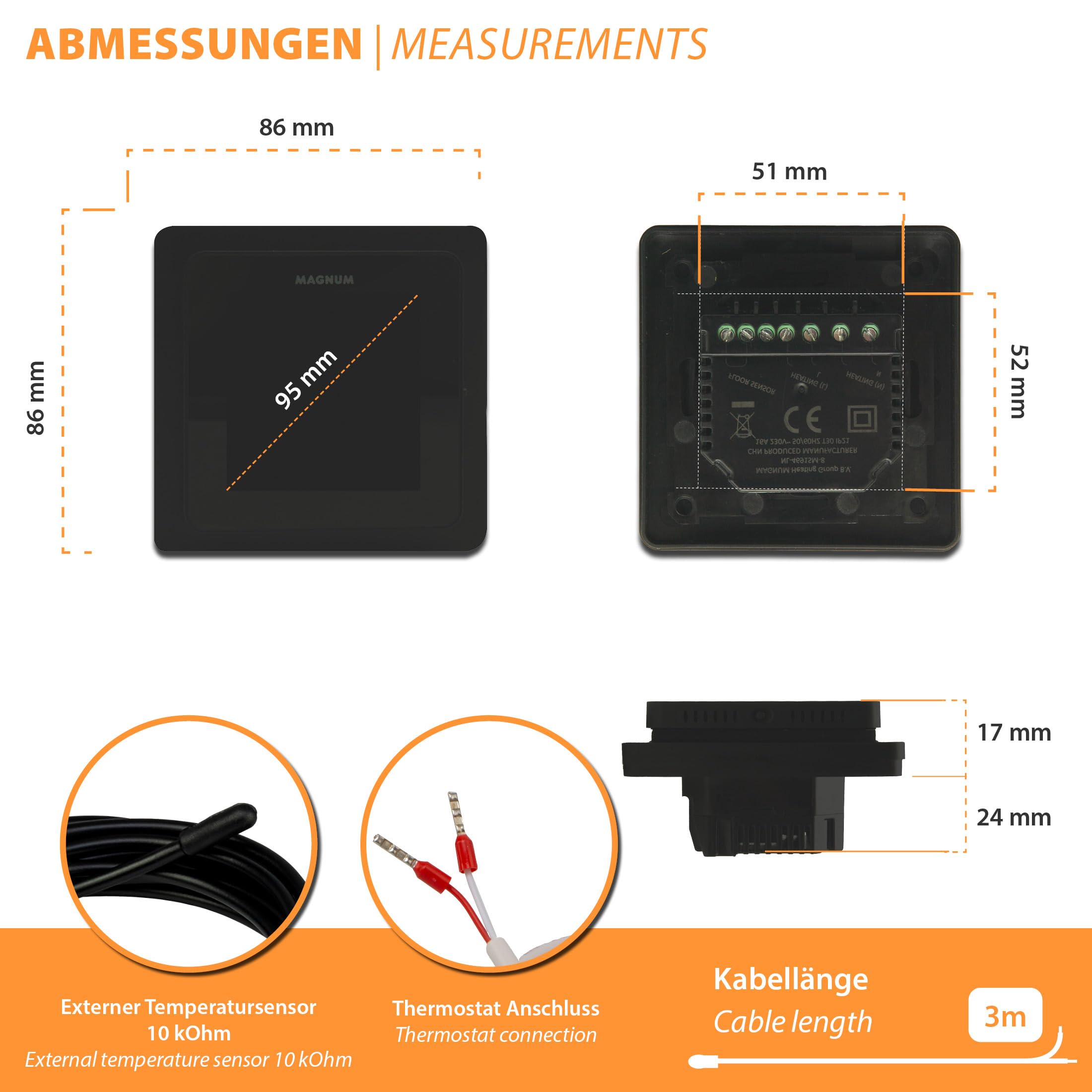 MRC - Termostato intelligente WiFi, con sonda a pavimento per riscaldamento a pavimento, riscaldamento elettrico, convettore Tuya Smart App