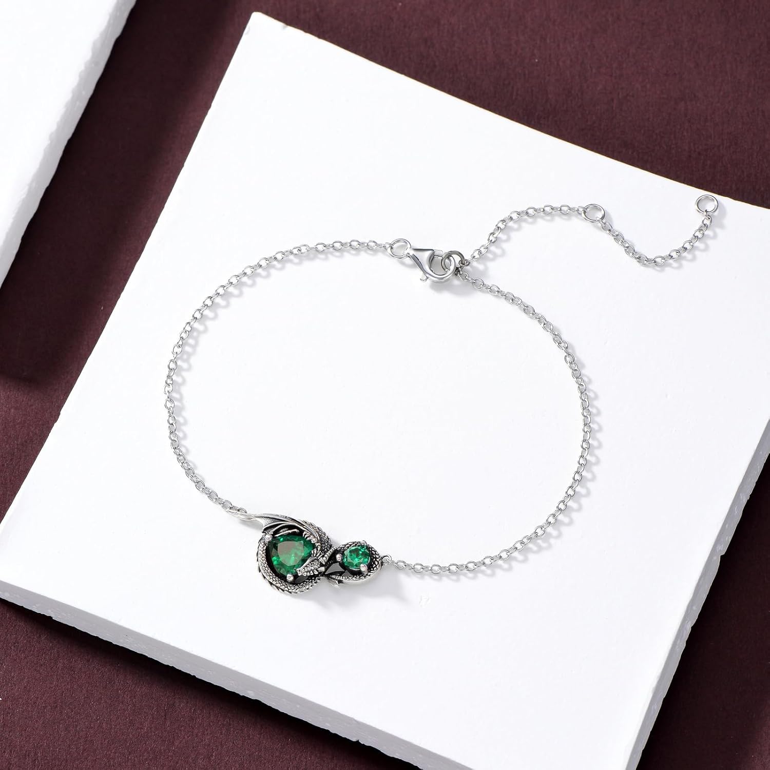 Dragon Bracelet for Women 925 Sterling Silver Dragon with Heart Cut Birthstone Link Bracelet