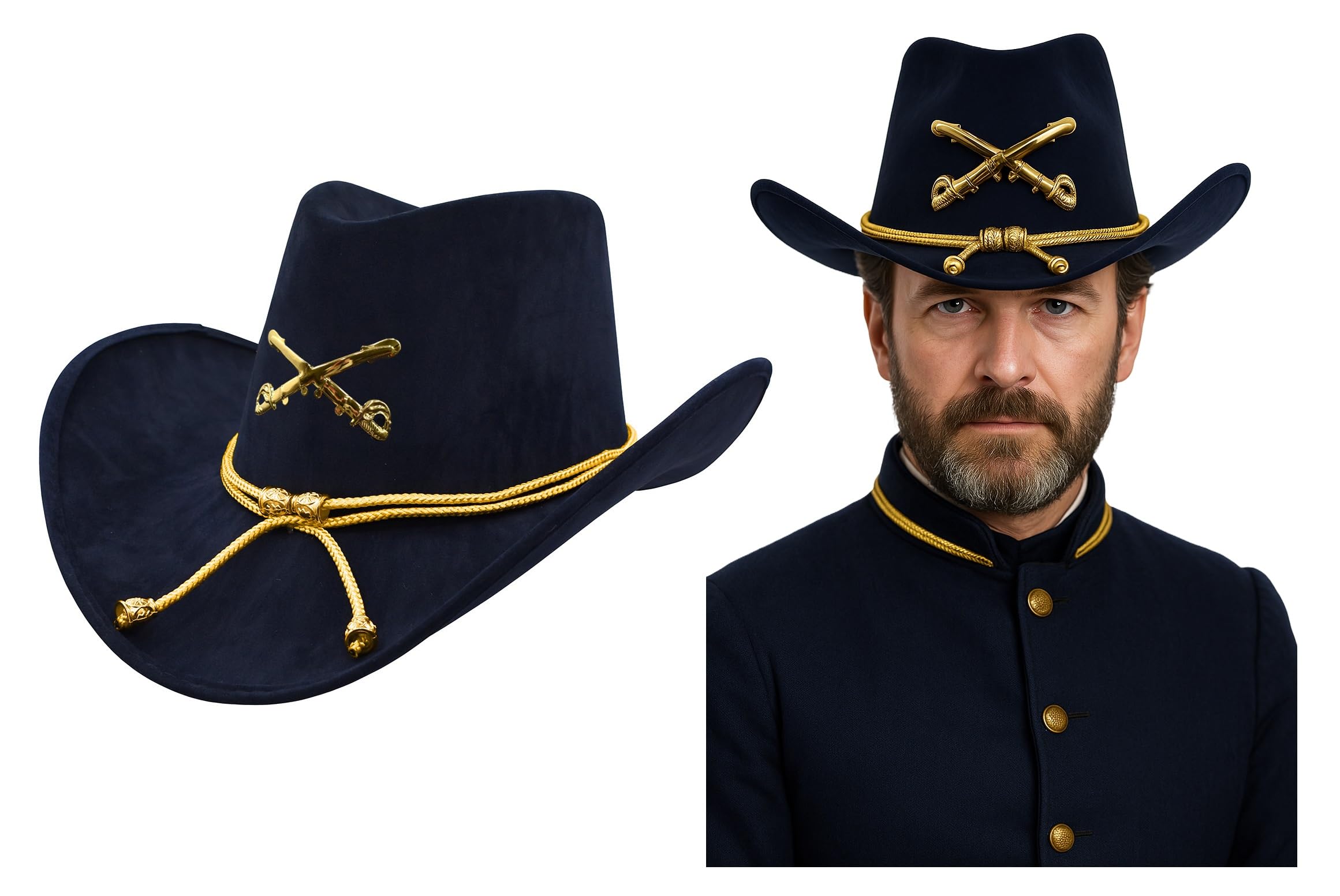 Mens Civil War Officer Cavalry Cowboy Western Hat Soldier Cap Costume Accessory
