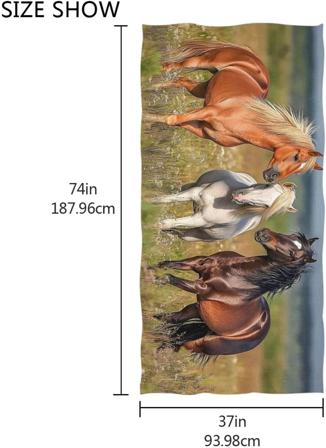 Horse Grass Large Beach Towel – 74L x 37W, Fashion Design, Sand Proof, Microfiber Thin, Lightweight - Fit for Swimming Pool Camping Beach Yoga