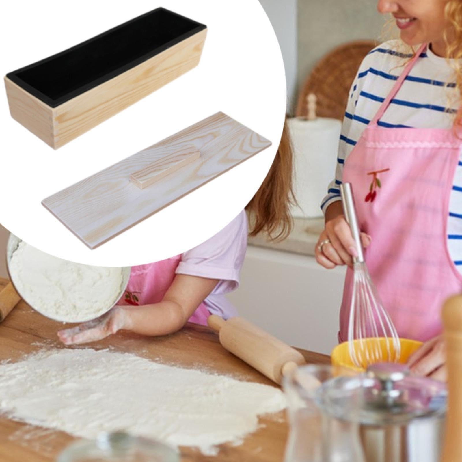 Moule à Savon Rectangulaire Silicone Boîte Bois Couvercle Flexible Antidérapant Utilisation Simple Résistant Températures Convient Création, Noir