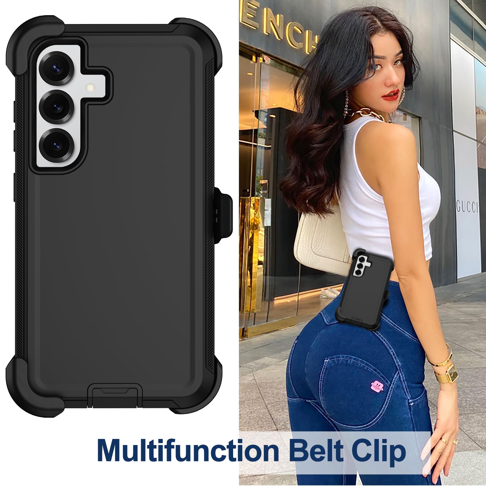 Custodia per Samsung Galaxy S25 Plus con fondina con clip per cintura, protezione schermo x2, resistente, di grado militare, antiurto, antipolvere, robusta custodia protettiva per Samsung S25