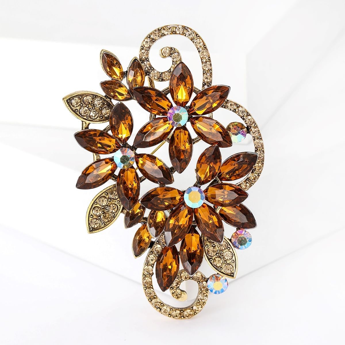 YOQUCOL Vintage Red Austrian Crystal Rhinestone Flower Shape Brooch Pin for Women - Image 4