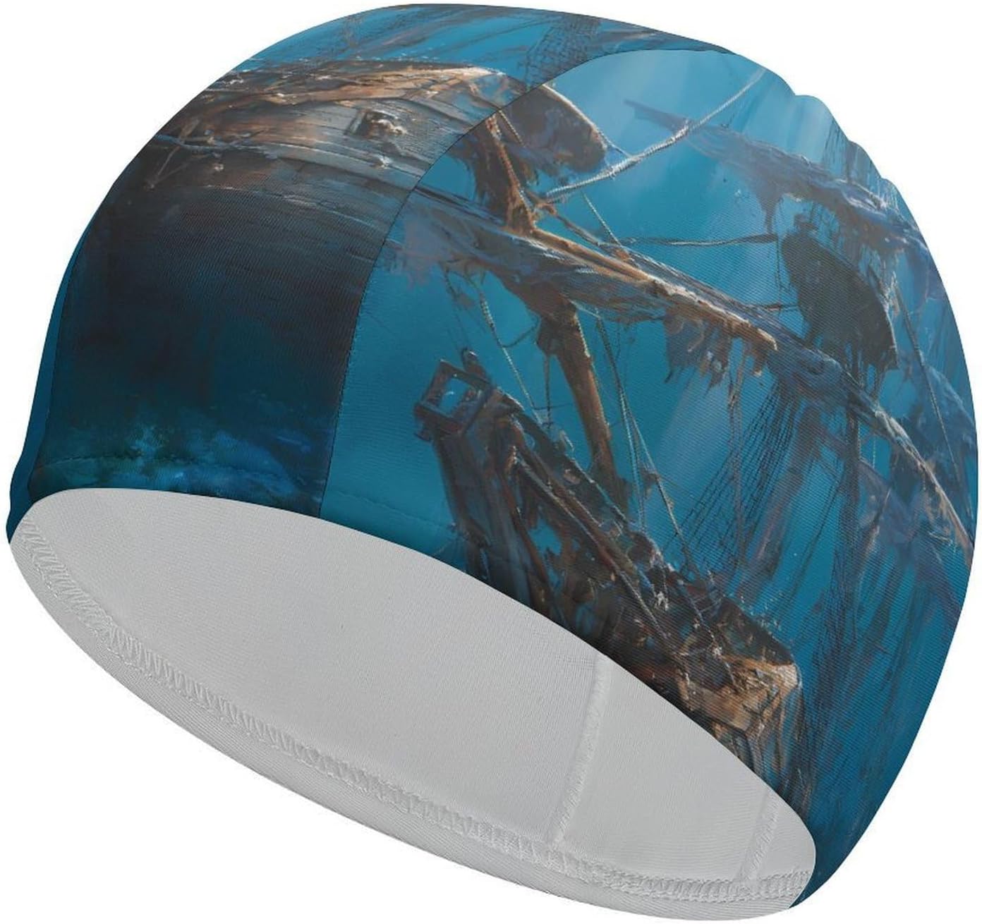 Deep Sea Shipwreck Ancient Pirates Ship Womens Swim Cap for Men Adult Swimming Hat Curly Short Medium Long Hair