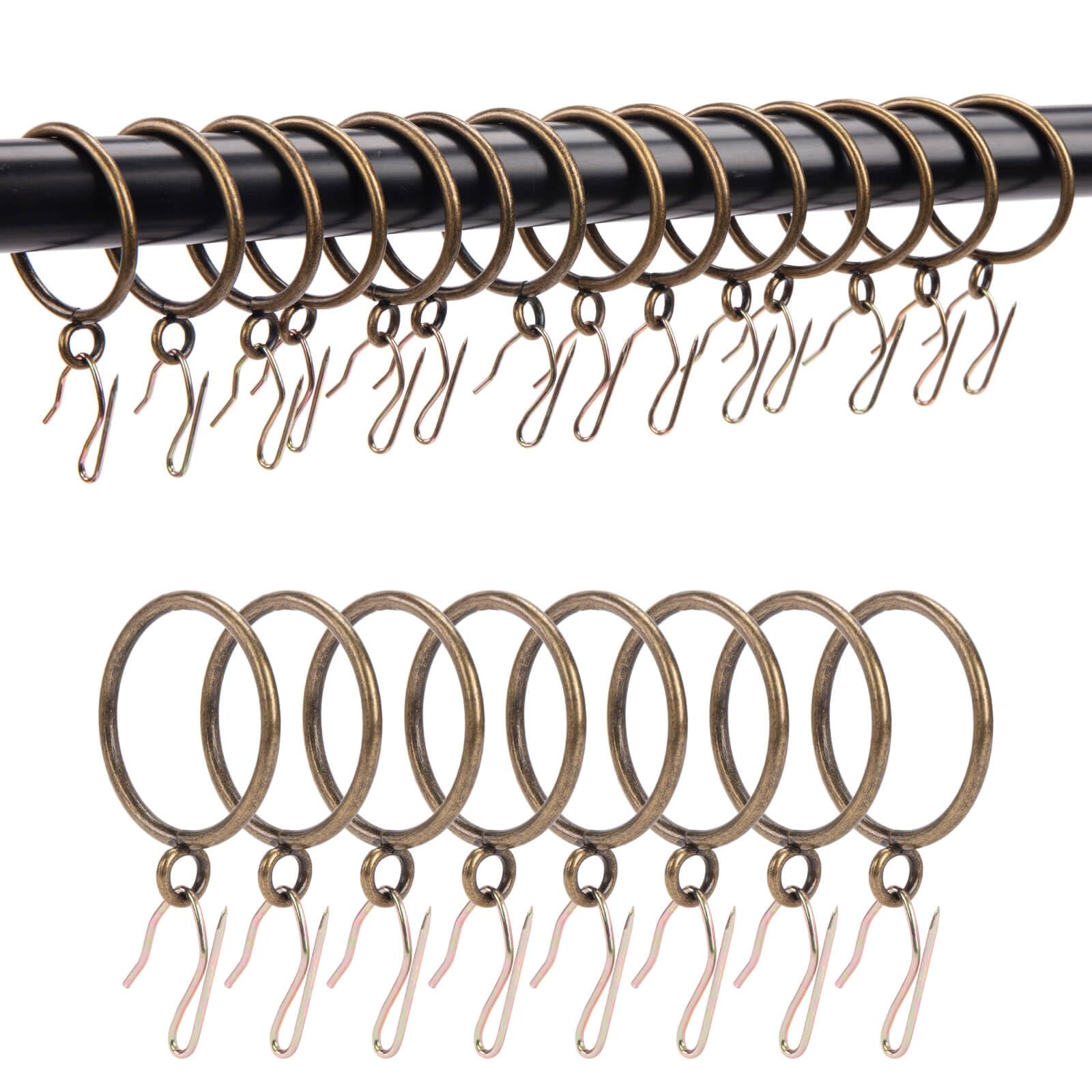 Curtain Rings with Hooks Rustproof Metal Drapery Rings with Eyelets and Pinch Pleat Curtain Hooks for Window Door Shower Curtain 1.25 Inch Inner Diameter 24 Pack Brass TXZWJZ