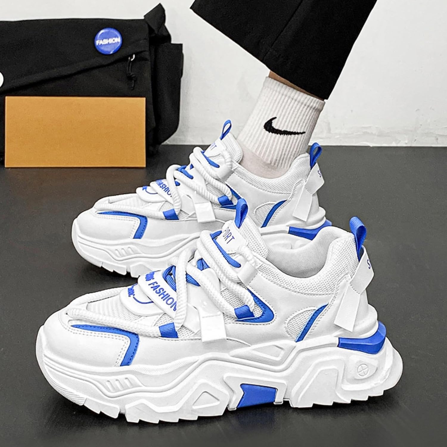 Kpdwfms Leather Chunky Platform Sneakers for Men: Dad - Inspired, Comfort - Focused, Non - Slip. Great for Casual Wear and Active Lifestyles. - Image 5