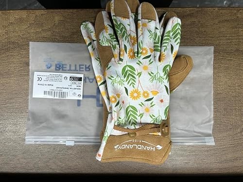 Miniatura 10 de HANDLANDY- Guantes de jardinería de piel para mujer, ajuste cómodo de malla 3D, mejora la destreza y la transpirabilidad, guantes de trabajo de