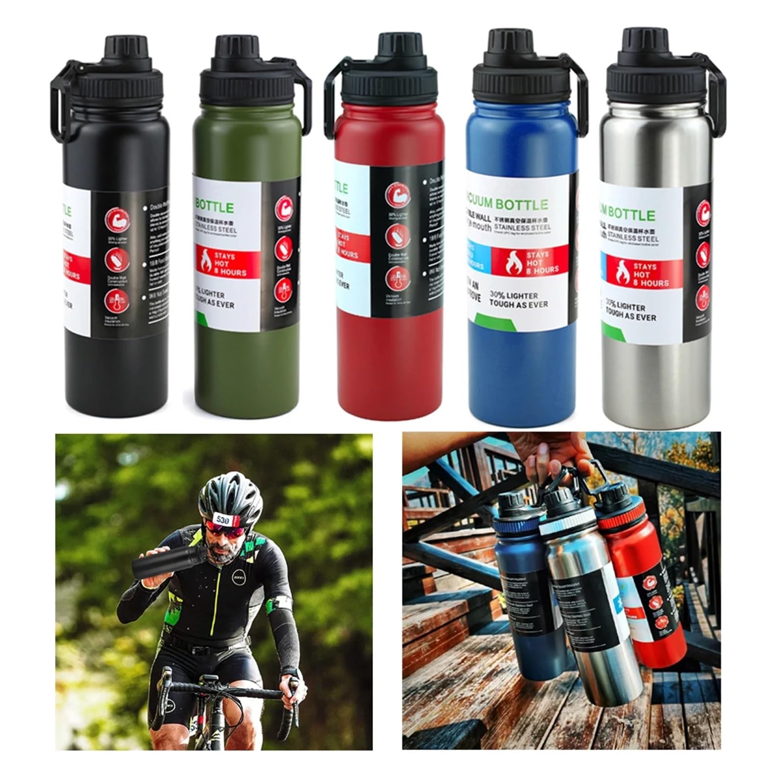 Isolierter Becher aus Edelstahl Tragbare Thermosflasche mit großer Kapazität, Edelstahl, Reise-Thermobecher, doppelwandige Isolierflasche, isolierter Becher, Sport ( Size : 800ml Custom Name , Color :