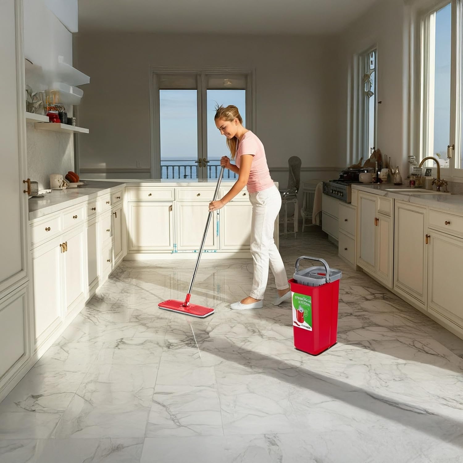Juego de fregona Plana MaxiClean con Cubo de Limpieza 2 en 1 Juego de mopa de 5,7 l Limpiador de Suelo Limpiador de Cabezal Giratorio de 360° (Juego de fregona Plana y Cubo + 2 Fundas de Repuesto