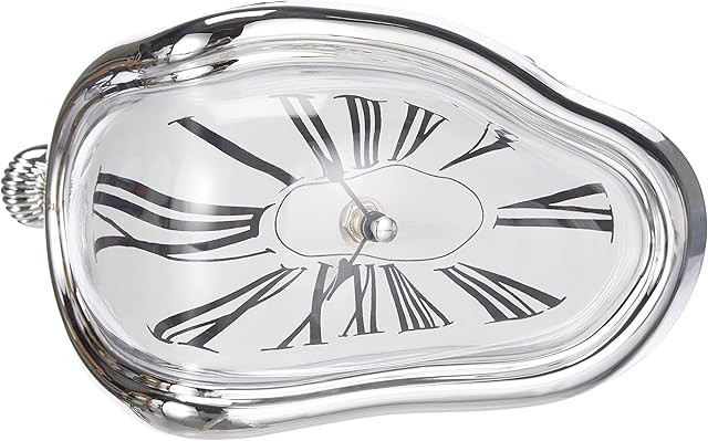 Out of the blue Plastic Desk Clock Inspired by Salvador Dali, Silver, 16.5 x 12.5 x 17.5 cm