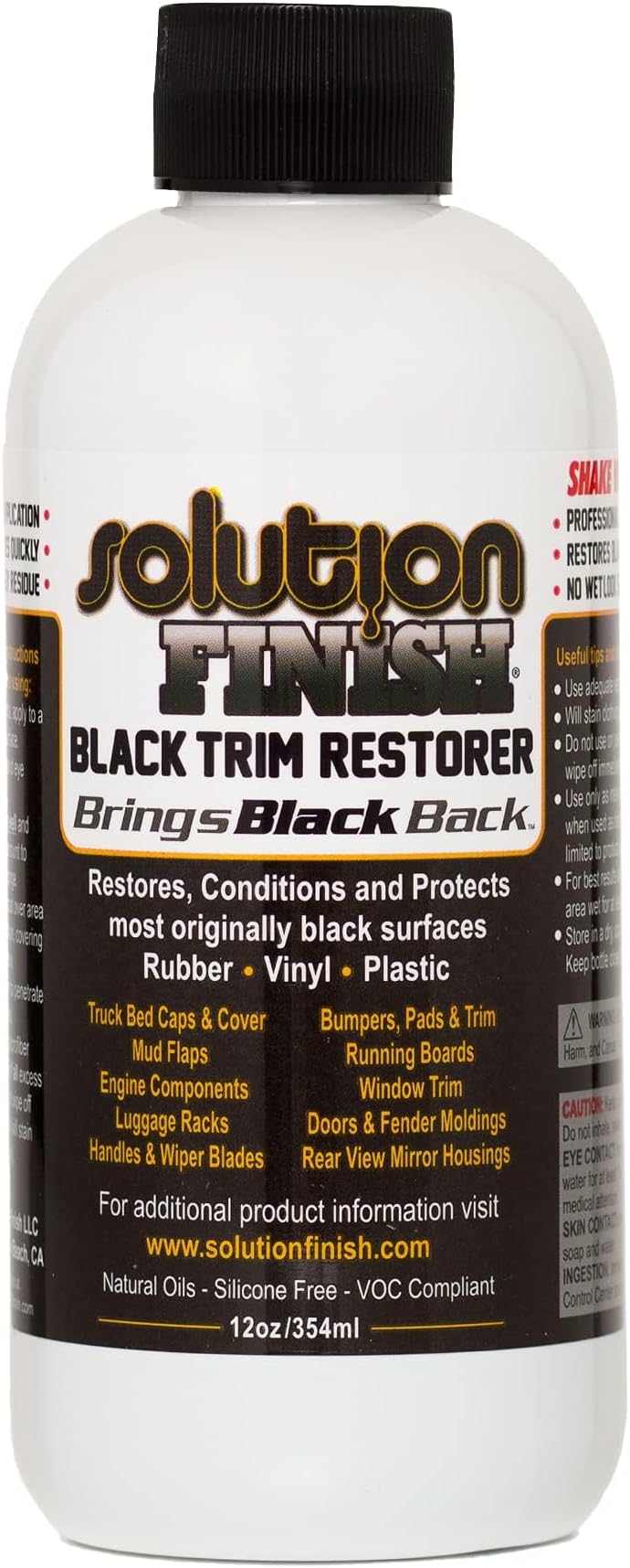 Solution Finish Black Plastic & Vinyl Restorer - Use for Car and Truck Detailing - 12oz
