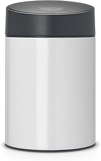 Brabantia Slide Bin Pattumiera in Acciaio, Copperchio in Plastica Nero, 5 l, Bianco