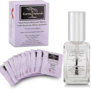 Karma Organic Nail Polish Remover Wipes & Top Coat Bundle – Lavender Nail Polish Remover Wipes (Pack of 10) Breathable Top Coat - ANASTASIA (0.43fl-oZ)