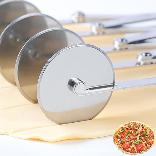 Miniatura 9 de Juego de 3 cortadores de masa de acero inoxidable de 5 ruedas con espátula de pizza y raspador de tazón de masa, rueda cortadora de pastelería