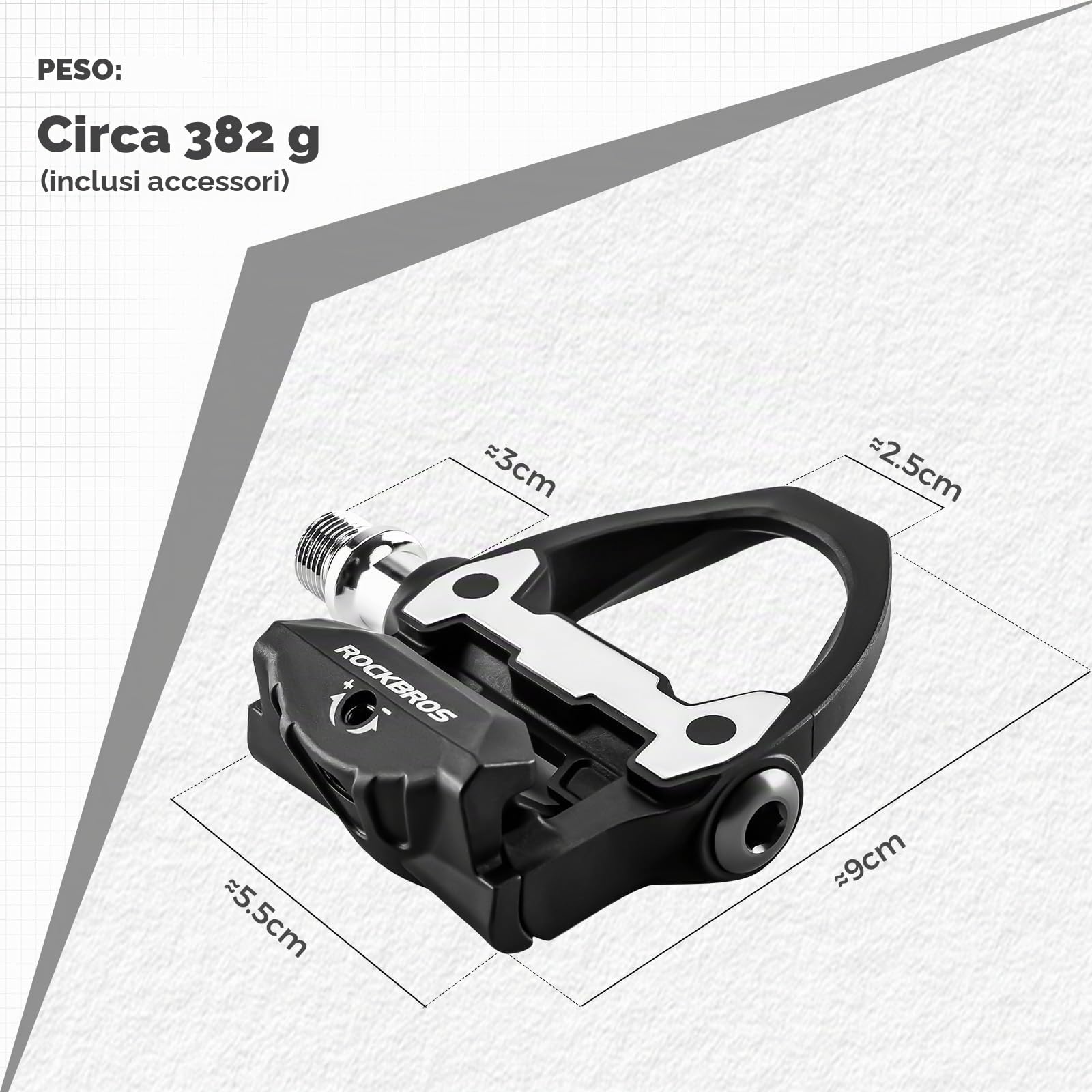 ROCKBROS Pedali Bici Corsa Asse Acciaio | con Regolazione Tensione, Antiscivolo e Cuscinetti Sigillati, Compatibili con Cleats Standard, per Strada e Allenamento