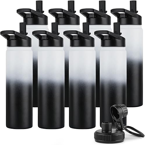 Miniatura 61 de DOMICARE Botella de agua aislada, 22 onzas, botella deportiva reutilizable de acero inoxidable aislada al vacío con tapa de popote y tapa de
