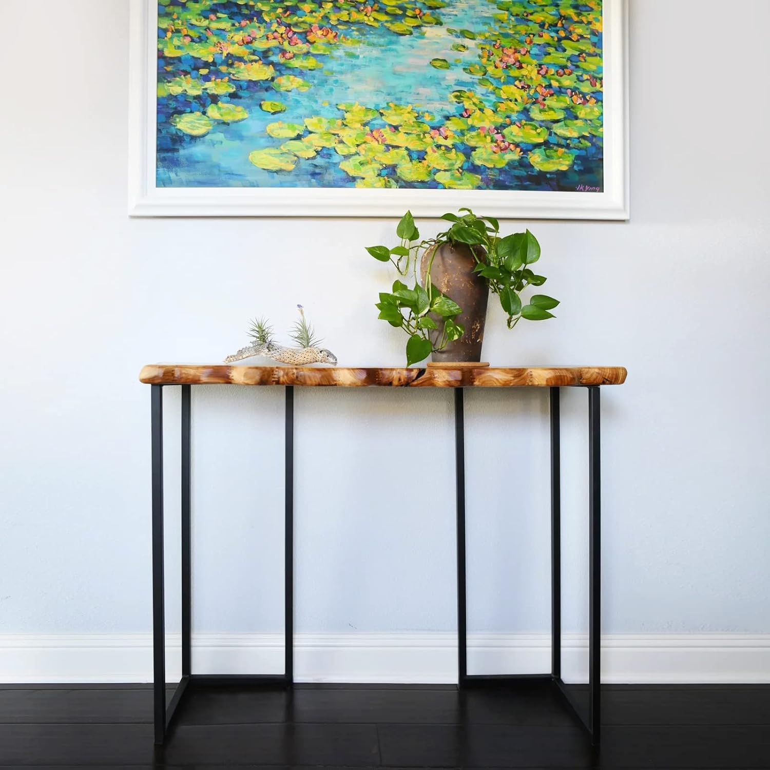 WELLAND Cedar Wood Live Edge Console Table 13" D x 42" W x 33" H Writing Desk, Vanity, Rustic Display Wood Table for Living Room, Hallway, Bedroom, Dining Room, Entryway