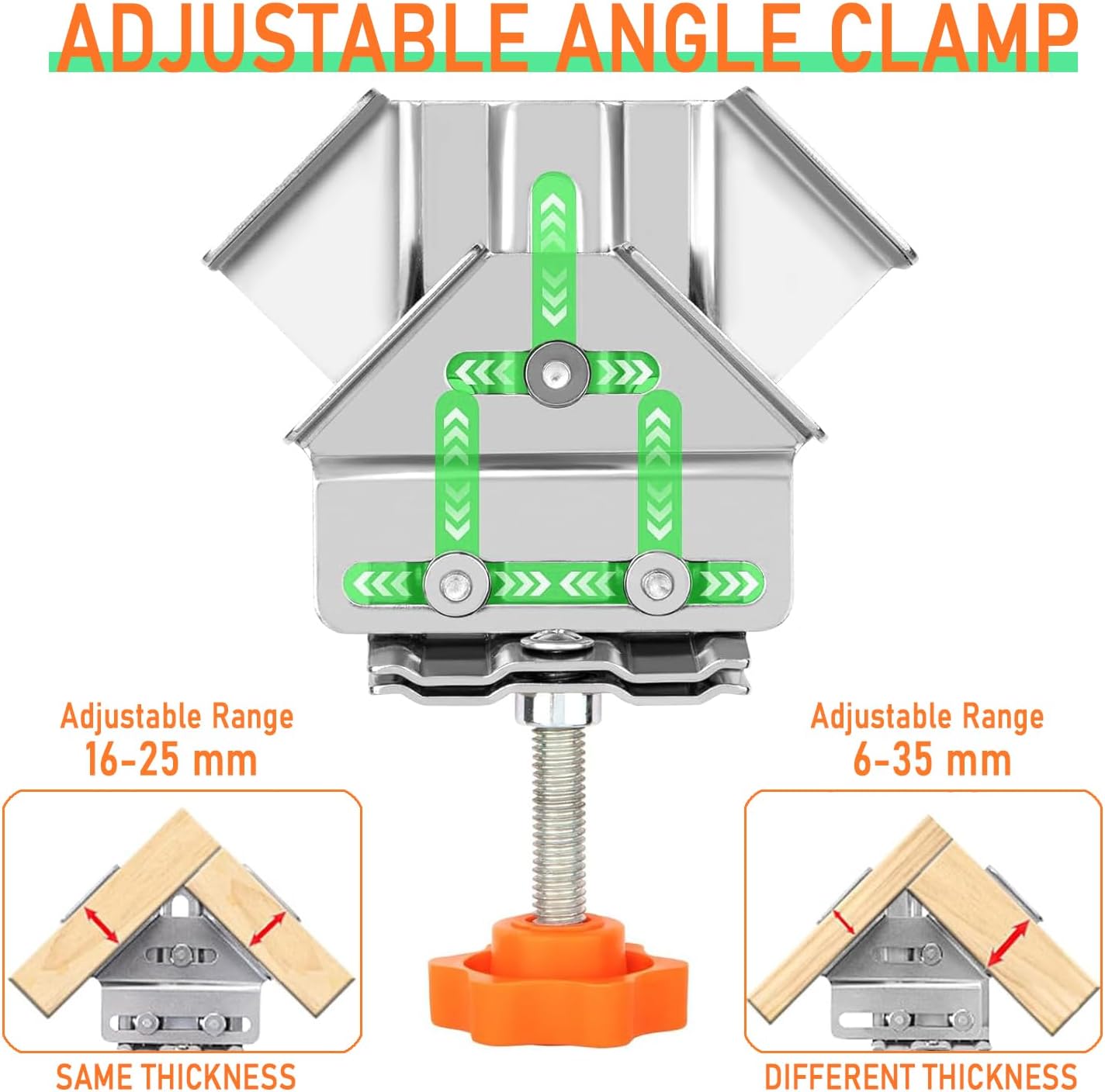 90 Degree Right Angle Clamp for Woodworking,Multipurpose Stainless Steel T-shaped Clamp,Single Handle 90 Degree Corner Clamping Tool with Adjustable Swing Jaw, Gifts for Men Dad (2Open+2Closed)