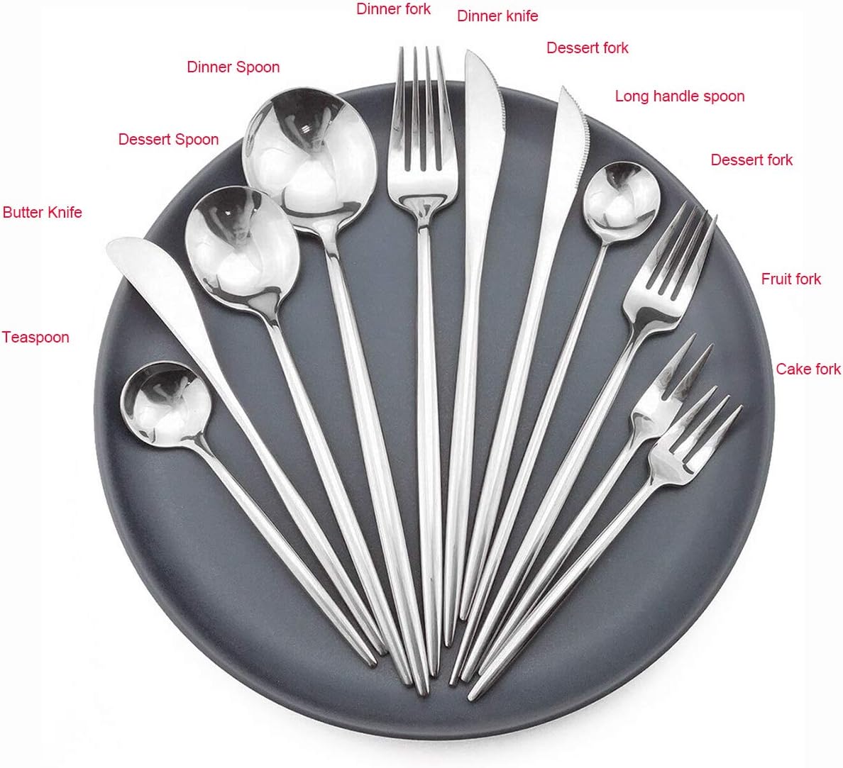 Gugrida 6-piece Pie Fork Silverware Royal Cutlery Set | Mirror Polishing Elegant 18/10 Stainless Steel Salad Dessert Fork 5.3inch Cake Fork | BEST Gift (Silver)