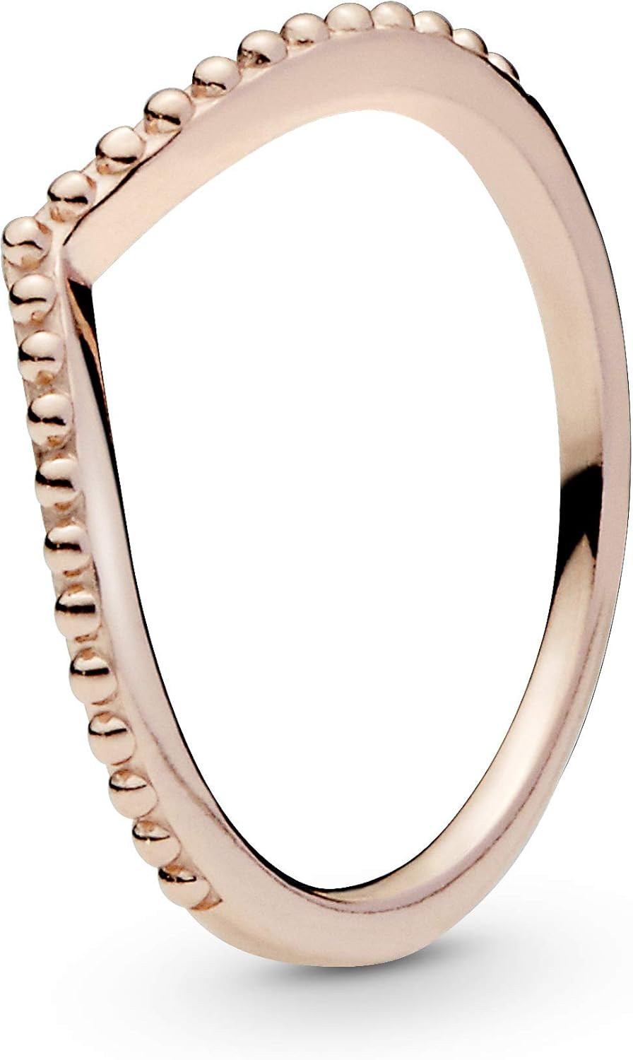 PANDORA Beaded Wishbone Ring - Rose Gold Ring for Women - Layering or Stackable Ring - Gift for Her - 14k Rose Gold-Plated Rose, With Gift Box