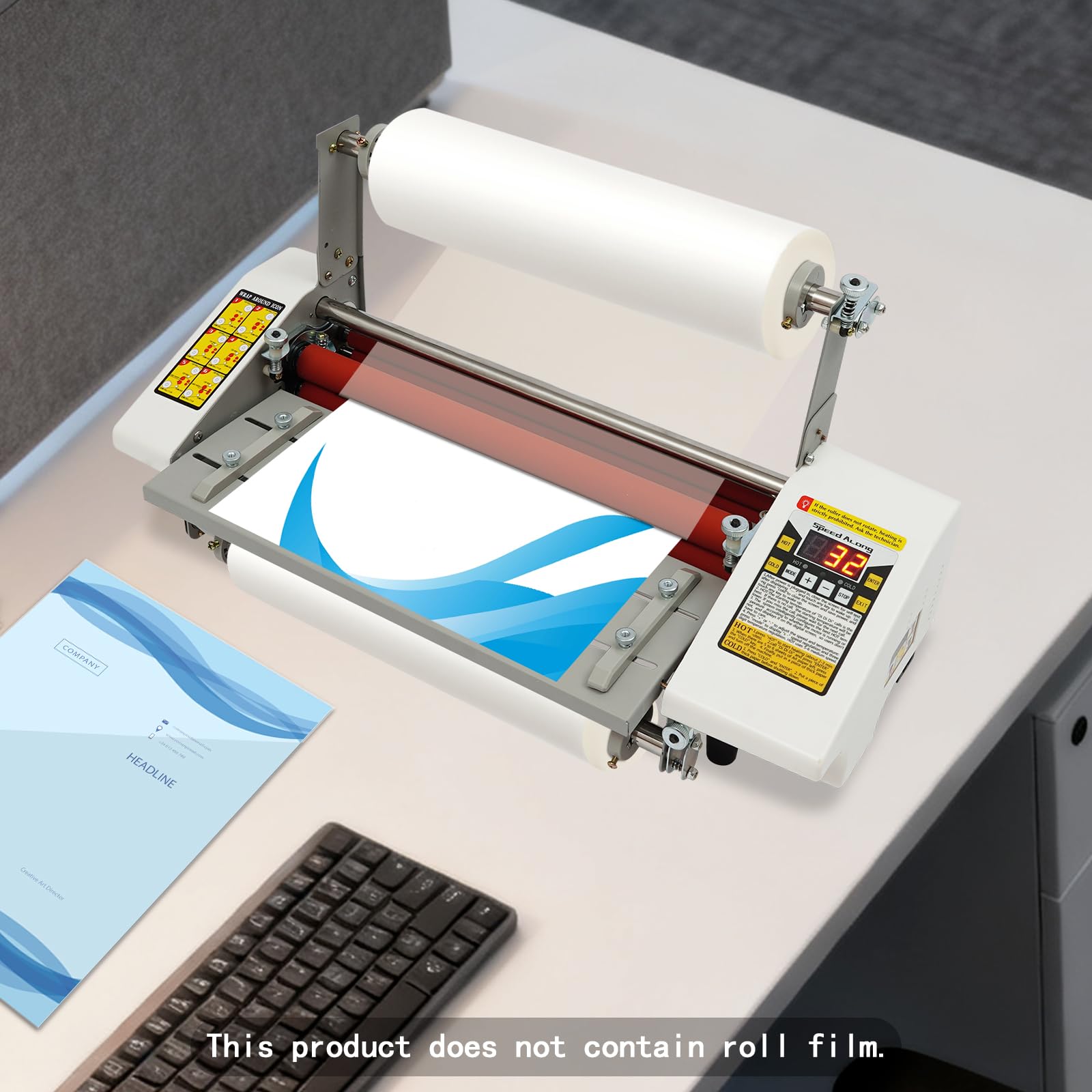 Plastificatrice a rulli monofacciale, laminatrice a caldo freddo con rulli e display digitale, plastificatrice professionale per documenti, foto e carte