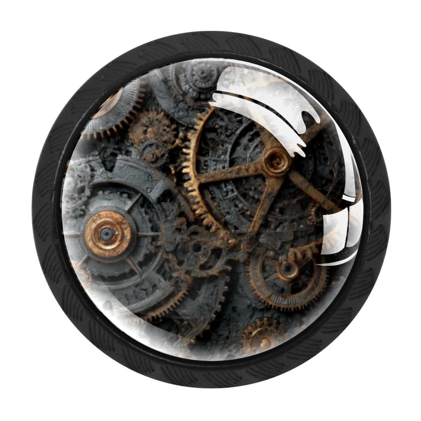 CHENZZZZ 4 Pieces Steampunk Gears Background (2) Drawer Knobs, 35mm Black Cabinet Knobs, Drawer Pulls and Knobs, Dresser Drawer Knobs, Cabinet Hardware Kitchen Cabinet Knobs